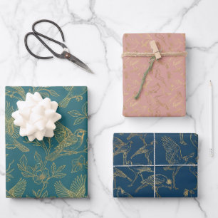 Hoja De Papel De Regalo Arte Deco con filigrana de oro Juego de pájaros