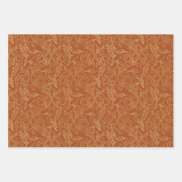Hoja De Papel De Regalo Arte Deco Filigrana de Oro | Juego de Aves Metropo