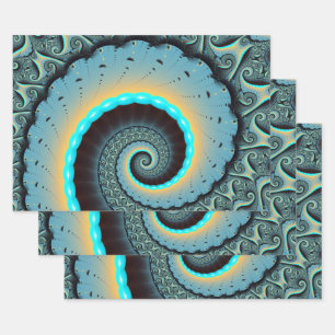 Hoja De Papel De Regalo Arte en espiral fractal abstracto azul turquesa na