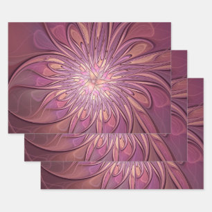 Hoja De Papel De Regalo Arte floral fractal moderno abstracto colores de b