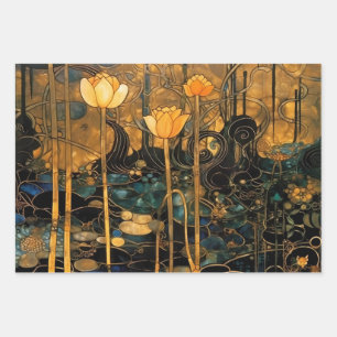Hoja De Papel De Regalo Arte Floral Modernista Antiguo