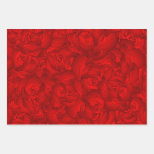 Hoja De Papel De Regalo Arte floral rojo vintage