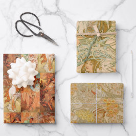 Hoja De Papel De Regalo Arte Floral Vintage Alphonse Mucha Nouveau Marrón
