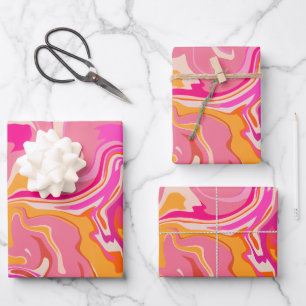 Hoja De Papel De Regalo Arte Fluido Abstracto de Rosa y Naranja Vibrante