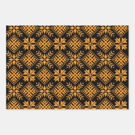 Hoja De Papel De Regalo Arte folclórico negro, naranja y gris letón