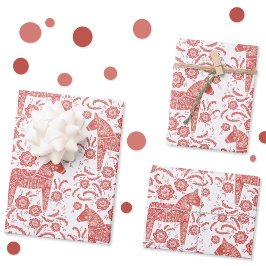 Hoja De Papel De Regalo Arte folclórico rojo y blanco de Dala sueco