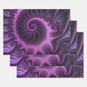 Hoja De Papel De Regalo Arte fractal en espiral abstracto vívido rosa púrp