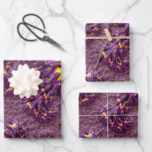 Hoja De Papel De Regalo Arte fractal groovy amarillo púrpura trippy vibran