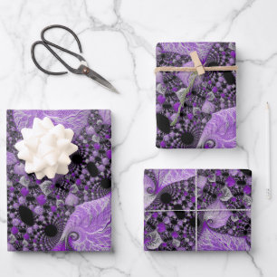 Hoja De Papel De Regalo Arte fractal morado monocromo
