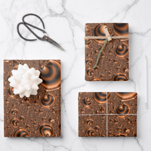 Hoja De Papel De Regalo Arte fractal naranja negro en espiral funky y aluc