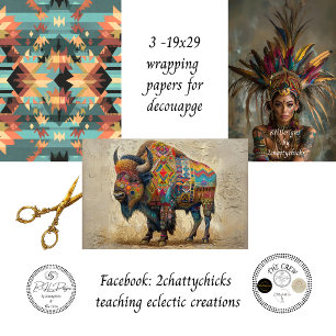 Hoja De Papel De Regalo Arte Geométrico Indio Bisonte Tribal del Suroeste