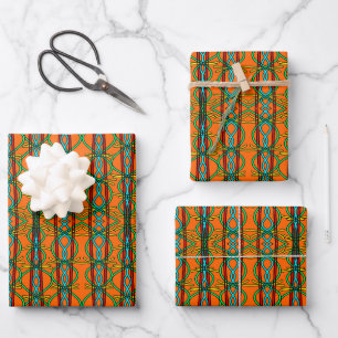 Hoja De Papel De Regalo Arte lineal simétrico al estilo del suroeste retor