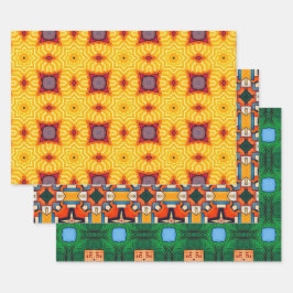 Hoja De Papel De Regalo Arte nativo tribal en colores negrita conjunto 6