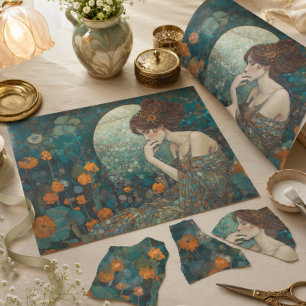 Hoja De Papel De Regalo Arte Nouveau Decoupage Flor de Luna inspirado en K