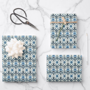 Hoja De Papel De Regalo Arte Nouveau Floral Azul