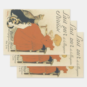 Hoja De Papel De Regalo Arte Nouveau Victoriano Antiguo, Niña con Gatos de