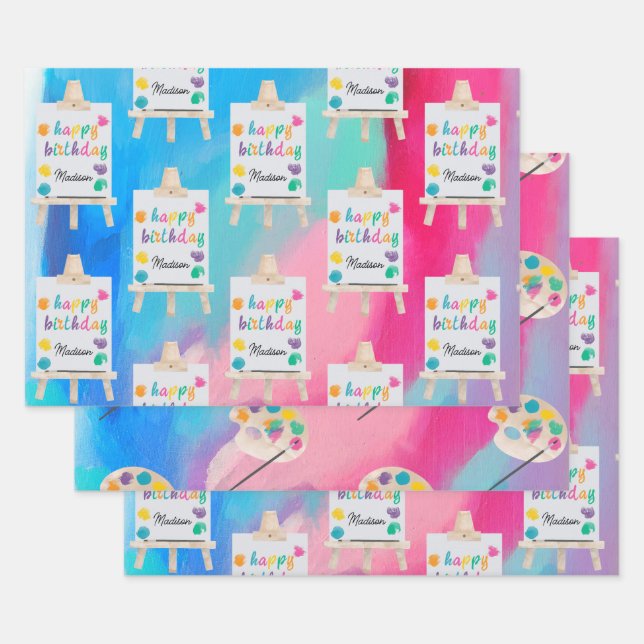 Hoja De Papel De Regalo Arte pintar arte artista pintar tema de cumpleaños (Set)
