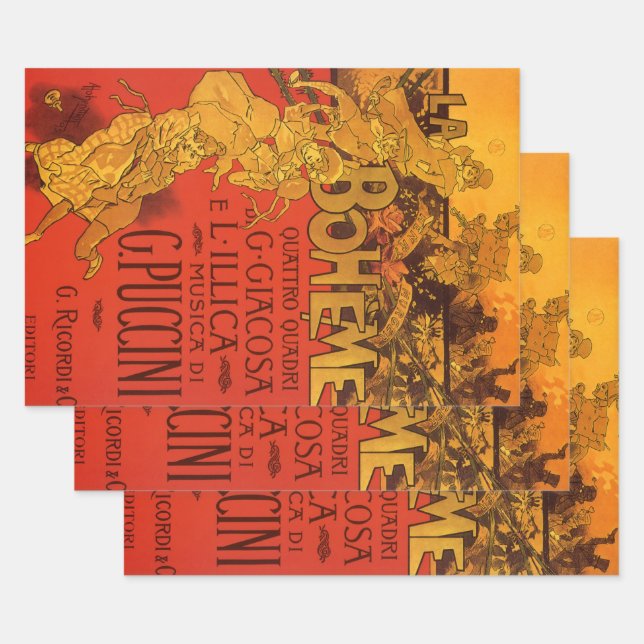 Hoja De Papel De Regalo Arte vintage de estilo modernista, ópera La Bohème (Set)