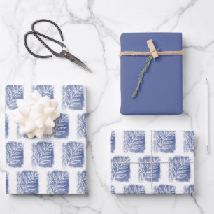 Hoja De Papel De Regalo Artística Navidad Familiar de Rama Blanca Azul