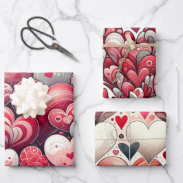 Hoja De Papel De Regalo Artsy Fancy Gray and Red El día de San Valentín