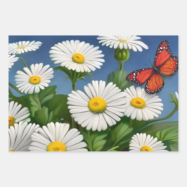 Hoja De Papel De Regalo Artsy Fun Daisies And Butterflies (Anverso)