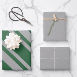 Hoja De Papel De Regalo Asistente verde y gris con gris sólido