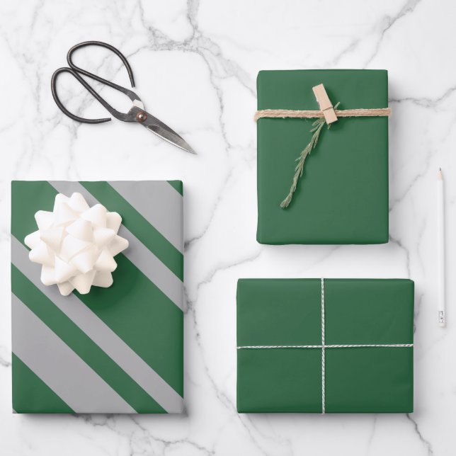 Hoja De Papel De Regalo Asistente verde y gris con verde sólido (Anverso)