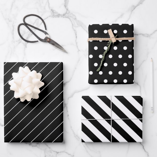 Hoja De Papel De Regalo Asombroso Y Moderno Blanco Y Negro (Anverso)