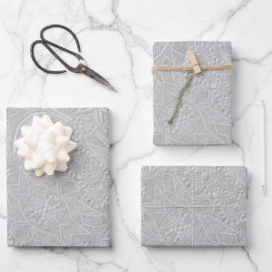 Hoja De Papel De Regalo Aspecto gris floral Grabado en relieve