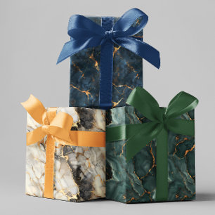 Hoja De Papel De Regalo Aspecto metálico de piedra de mármol dorado