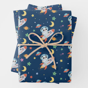 Hoja De Papel De Regalo astronauta azul y naranja Panda