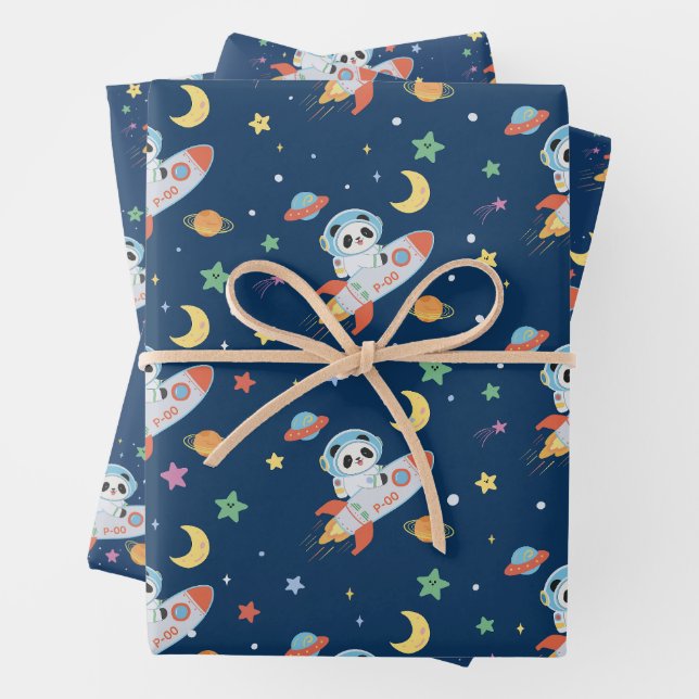 Hoja De Papel De Regalo astronauta azul y naranja Panda (In situ)
