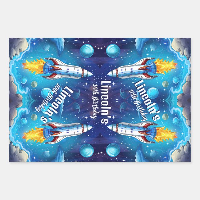 Hoja De Papel De Regalo Astronauta Galaxy Astronauta Transbordador Espacia (Anverso)