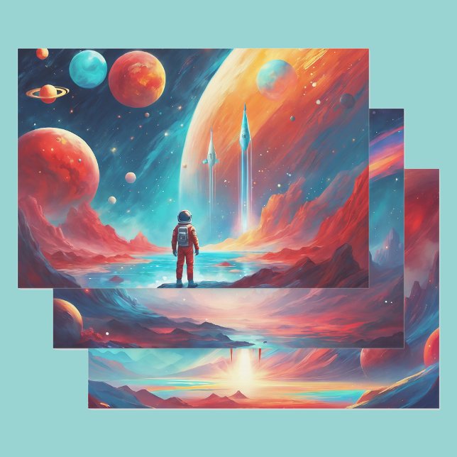 Hoja De Papel De Regalo Astronautas Boys Birthday Rocket Space 3 (Subido por el creador)