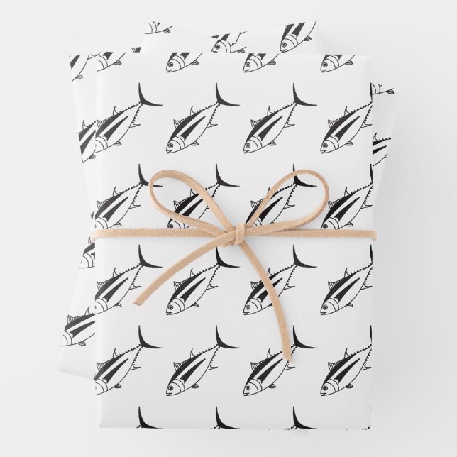 Hoja De Papel De Regalo Atún blanco y negro en grande (In situ)