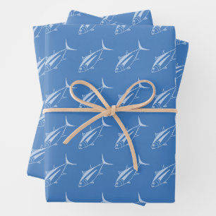 Hoja De Papel De Regalo Atún de albacora en pastel sobre azul del mar Egeo