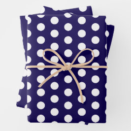 Hoja De Papel De Regalo Audaces puntos de polka blanco en azul marino