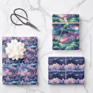 Hoja De Papel De Regalo Aurora Wonderland encantada: Diseño invernal