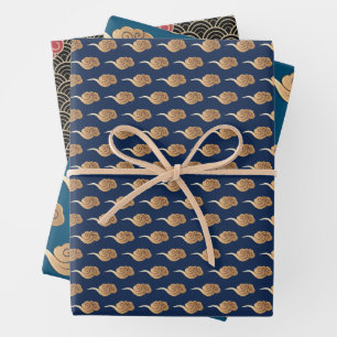 Hoja De Papel De Regalo Auspiciosas nubes de oro azul de Año Nuevo chino 2