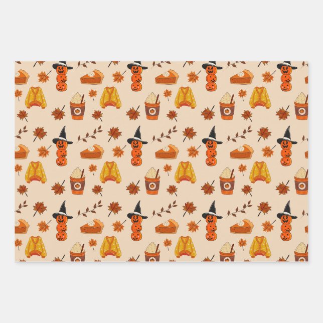 Hoja De Papel De Regalo Autumn & Halloween Cozy Pattern (Anverso)