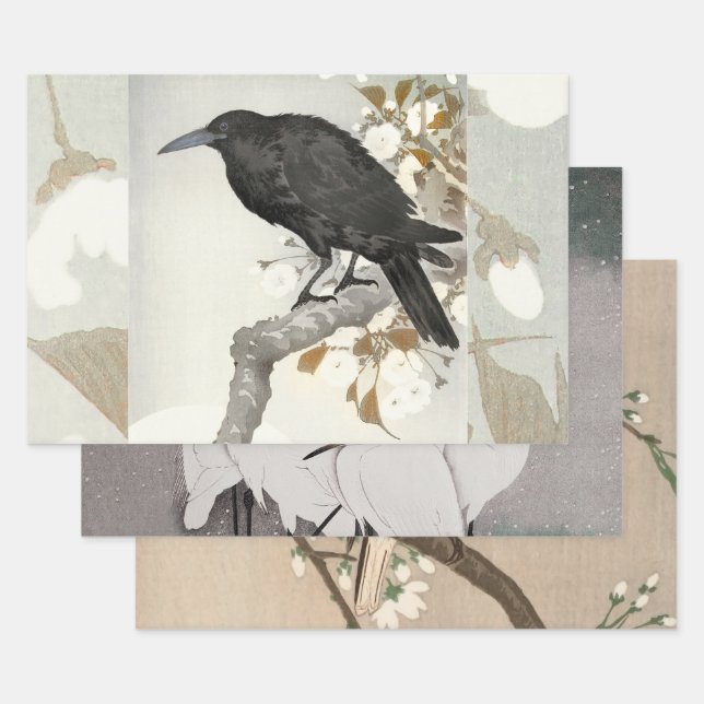 Hoja De Papel De Regalo Ave japonesa Crow Raven Koson (Set)