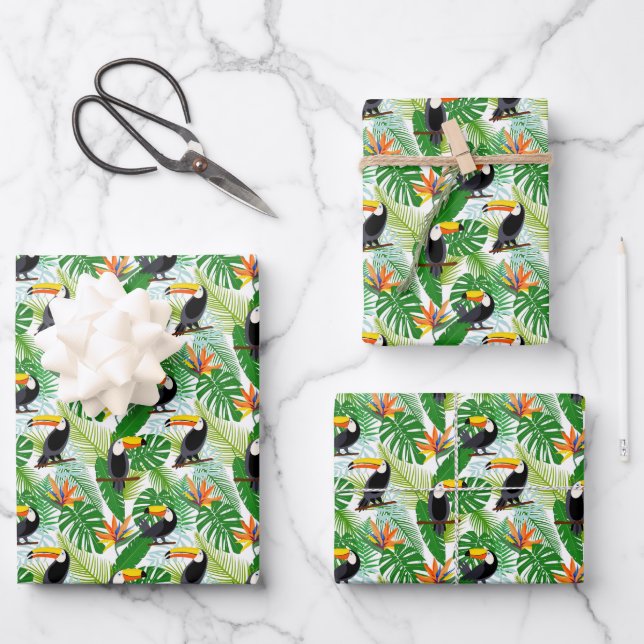 Hoja De Papel De Regalo Ave tropical con baldosas tulatas (Anverso)