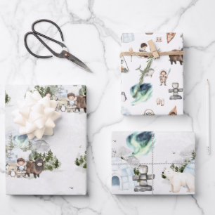 Hoja De Papel De Regalo Aventura Ártica Bosque de Luces del Norte