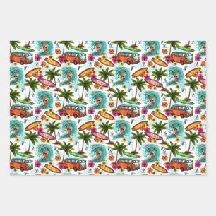 Hoja De Papel De Regalo Aventura de verano en el océano tropical con Kombi