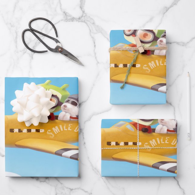 Hoja De Papel De Regalo Aventura voladora con perro (Anverso)