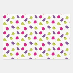 Hoja De Papel De Regalo Aves alegres y coloridas