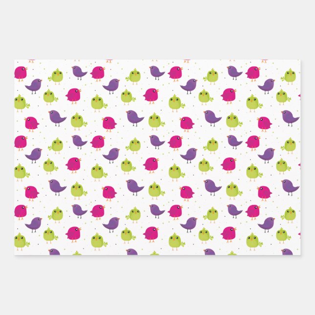 Hoja De Papel De Regalo Aves alegres y coloridas (Anverso)