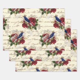 Hoja De Papel De Regalo Aves azules vírgenes con coronas y Rosas