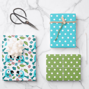 Hoja De Papel De Regalo Aves azules y flores