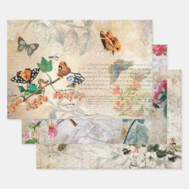 Hoja De Papel De Regalo Aves de época, abejas y mariposa